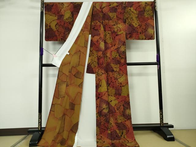 平和屋本店▽極上 前田仁仙 仁仙更紗 小紋 単衣 京友禅 仁仙花布 鬼しぼ縮緬 反端付き ロング丈 逸品 DZAB5246kh6