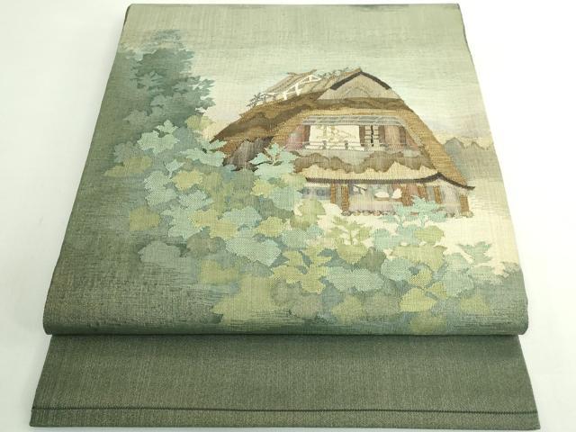 平和屋着物●極上 手織綴れ 山鹿清華 太鼓柄袋帯 風景文 金糸 ますいわ屋扱い 逸品 DZAB5270kh6