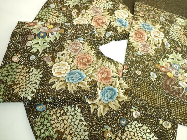 平和屋本店●極上 中国三大刺繍 スワトウ相良刺繍 総刺繍 袋帯 草花文 黒地 金銀糸 逸品 未使用 DZAB5272kh6