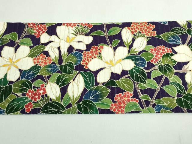 平和屋本店*極上 夏物 九寸名古屋帯 絽縮緬 枝花文 金彩 深紫色地 逸品 DZAB5304kh6