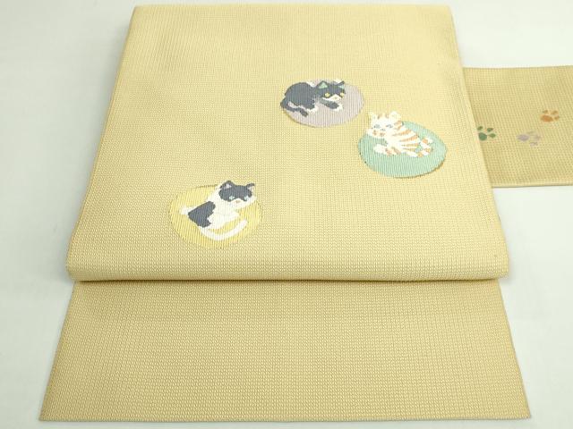 平和屋着物●極上 八寸名古屋帯 ネコ 猫 金糸 ゑり善扱い 逸品 未使用 DZAB5323kh6