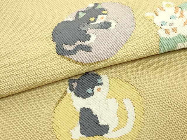 平和屋着物●極上 八寸名古屋帯 ネコ 猫 金糸 ゑり善扱い 逸品 未使用 DZAB5323kh6