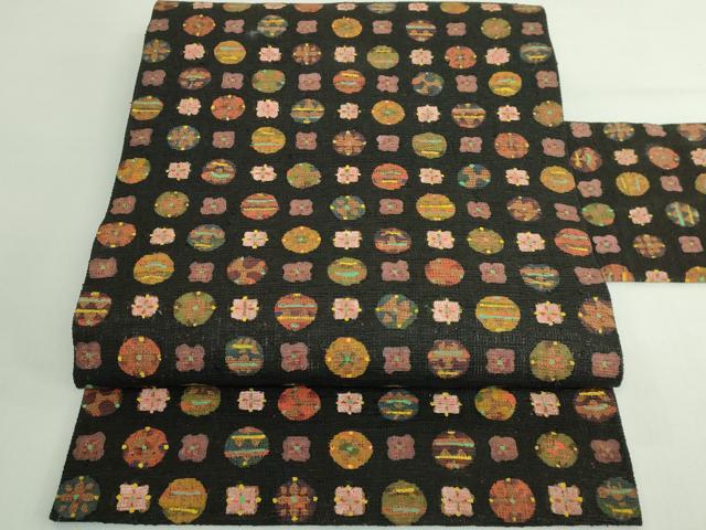 平和屋本店*極上 夏物 工芸帯 九寸名古屋帯 自然布 黒地 逸品 DZAB5328kh6