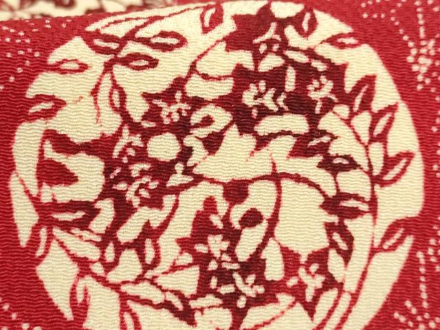 平和屋本店●極上 浦野理一 型染 つけ帯 花丸文 鬼しぼ縮緬 たとう紙付き 逸品 DZAB5333kh6