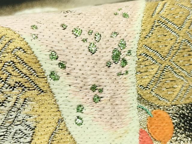 平和屋本店●最高級 龍村平蔵製 六通柄 本袋帯 白雲虎紅錦 黒地 金銀糸 逸品 DZAB5340kh6
