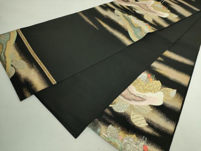 平和屋本店●最高級 龍村平蔵製 六通柄 本袋帯 白雲虎紅錦 黒地 金銀糸 逸品 DZAB5340kh6