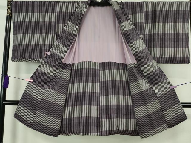 平和屋着物∞極上 道中着 ロング丈 横段文 縞 反端付き 逸品 未使用 DZAB5359kh6