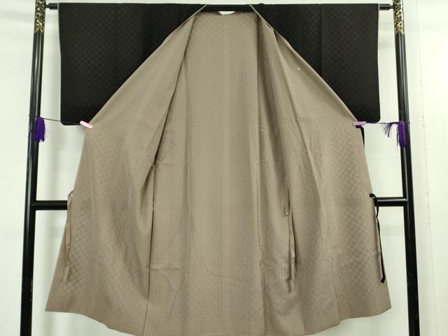 平和屋着物∞極上 道行コート リバーシブル スリーシーズン 春夏秋 塵除け ロング丈 紋紗 格子 市松 黒地 逸品 DZAB5364kh6