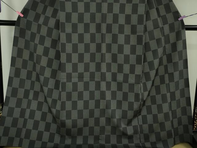 平和屋着物▽極上 本塩沢 単衣 市松文様 証紙付き 逸品 DZAB5367kh6