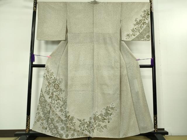 平和屋本店●極上 中国三大刺繍 スワトウ刺繍 汕頭刺繍 訪問着 天目織 更紗花唐草文 亜麻色地 金糸 金通し地 逸品 DZAB5375kh6