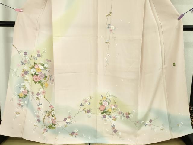 平和屋着物●極上 訪問着 友禅 作家物 雪輪花文 薄桜色地 暈し染め 逸品 未使用 DZAB5380kh6