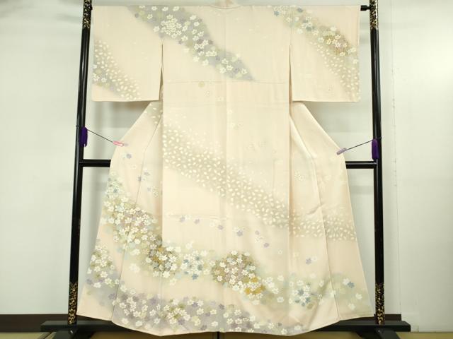 平和屋着物●極上 訪問着 駒刺繍 舞花文 失せウイ灰梅色地 暈し染め 金彩 逸品 DZAB5383kh6