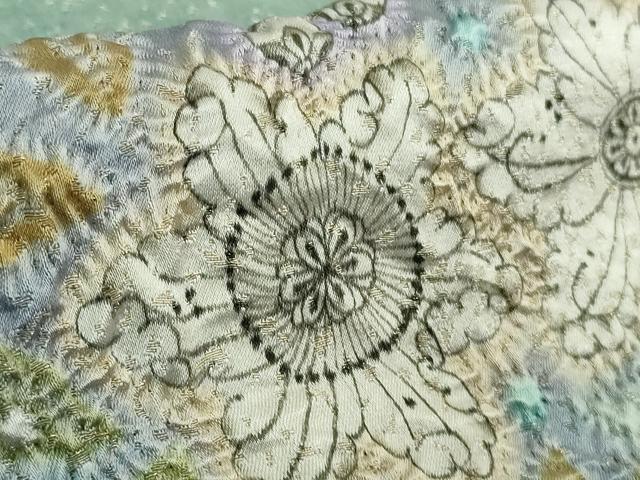 平和屋本店●最高級 初代 久保田一竹 幻の辻が花 色留訪問着 絞り 辻が花12個 青竹色地 暈し染め 金通し地 さが美扱い 逸品 DZAB5384kh6