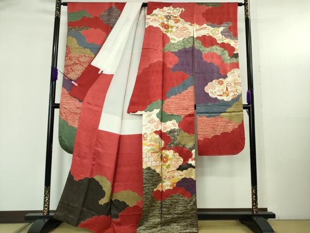 平和屋本店●極上 皇室献上作家 藤井寛 振袖 駒刺繍 雲重ね 宝尽くし飛鶴文 金彩 逸品 DZAB5388kh6