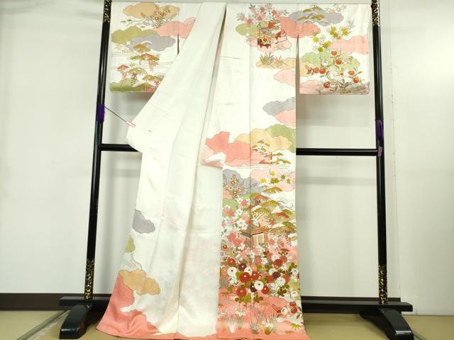 平和屋本店●極上 皇室献上作家 藤井寛 訪問着 駒刺繍 御所車吉祥花文 金彩 ロング丈 逸品 未使用 DZAB5389kh6