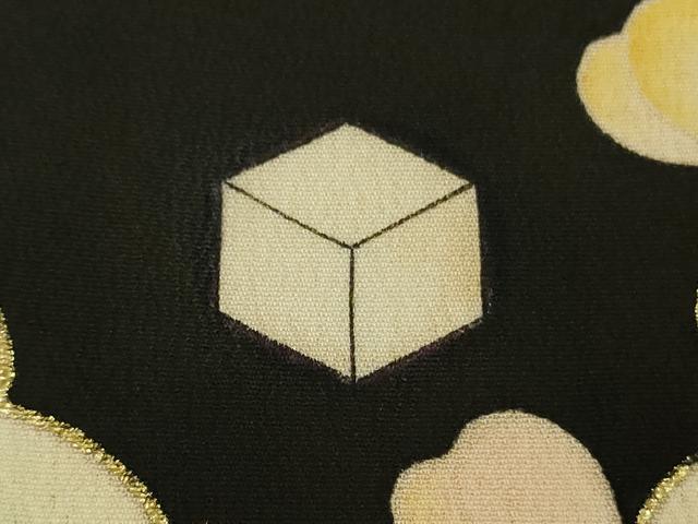 平和屋本店●極上 アンティーク 大正ロマン 振袖・長襦袢(袷)セット 刺繍 御所車飛鶴花文 黒地 金彩 逸品 DZAB5406kh6