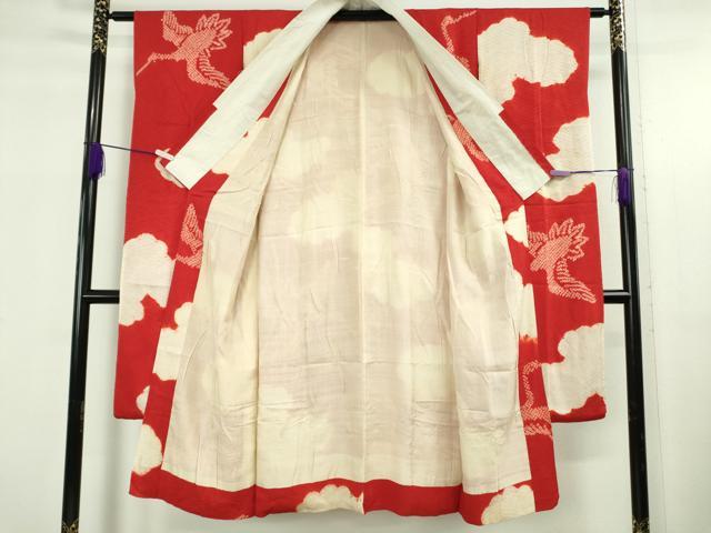 平和屋本店●極上 アンティーク 大正ロマン 振袖・長襦袢(袷)セット 刺繍 御所車飛鶴花文 黒地 金彩 逸品 DZAB5406kh6