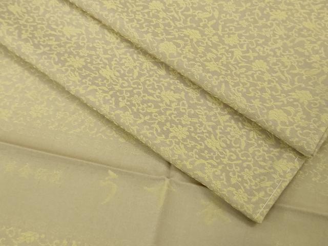 平和屋着物▽極上　お召　黄金糸　単衣　うす衣　花唐草文　枯野色地　反端付き　逸品　未使用　DZAB5414kh6 平和屋着物▽極上 お召 黄金糸 単衣 うす衣 花唐草文 枯野