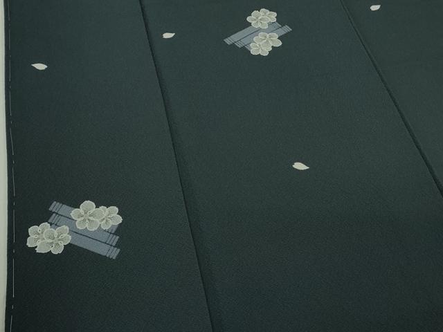 平和屋着物●極上 世界的人形師 辻村寿三郎 ジュサブロー 小紋 花筏 青褐色地 鬼しぼ縮緬 逸品 未使用 DZAB5424kh6