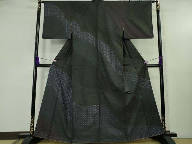平和屋本店●極上 本場大島紬 訪問着 刺し子 刺繍 名物裂 黒地 逸品 未使用 DZAB5429kh6