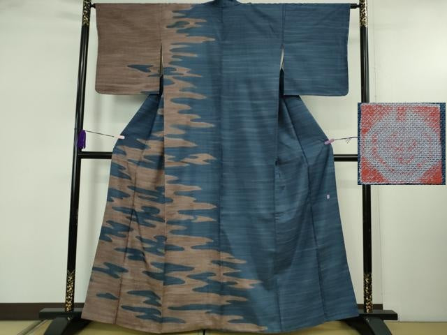 平和屋本店●極上 石川県指定無形文化財 牛首紬 白山工房 手織り 訪問着 霞文 逸品 DZAB5436kh6