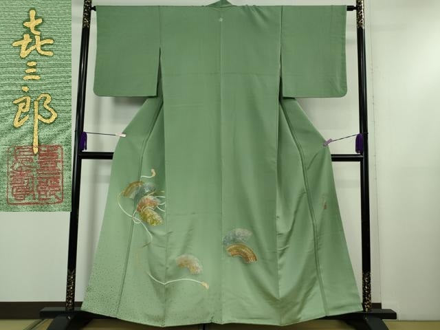 平和屋着物●極上 人間国宝 福田喜三郎 色留袖 刺繍 相良刺繍 結び紐 地紙花文 暈し染め 金糸 逸品 DZAB5446kh6