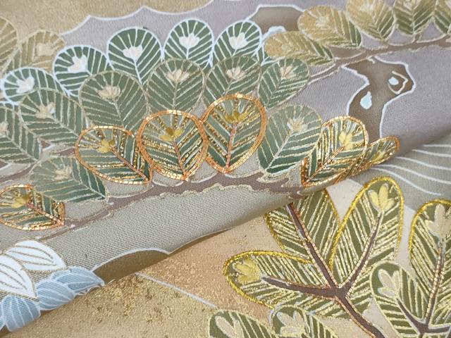 平和屋本店●極上 創業460年・千總 色留袖 駒刺繍 老松 鳩羽鼠色地 暈し染め 金彩 三越扱い 逸品 DZAB5447kh6