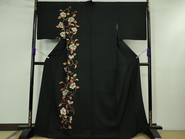 平和屋着物●極上 訪問着 花唐草文 黒地 金彩 逸品 DZAB5448kh6