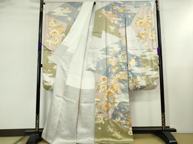平和屋本店●極上 振袖・長襦袢(無双仕立て)セット 駒刺繍 更紗花文 金彩 逸品 DZAB5451kh6
