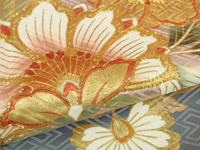 平和屋本店●極上 振袖・長襦袢(無双仕立て)セット 駒刺繍 更紗花文 金彩 逸品 DZAB5451kh6