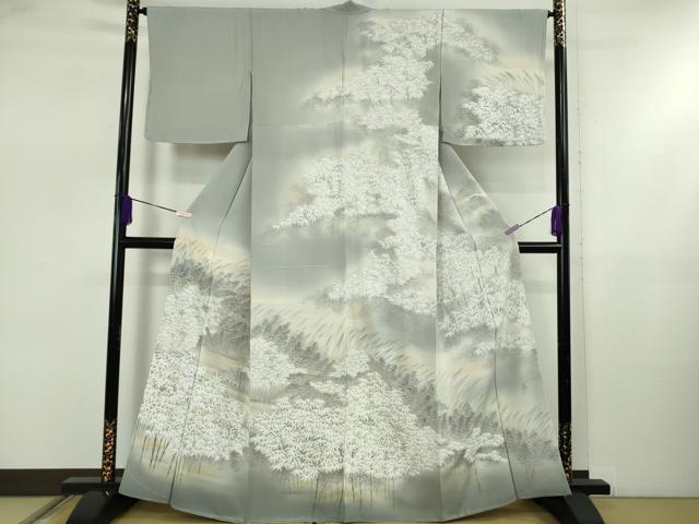 平和屋着物●極上 訪問着 作家物 白山丈山 手描き 笹竹 竹林 暈し染め 金彩 逸品 未使用 DZAB5452kh6