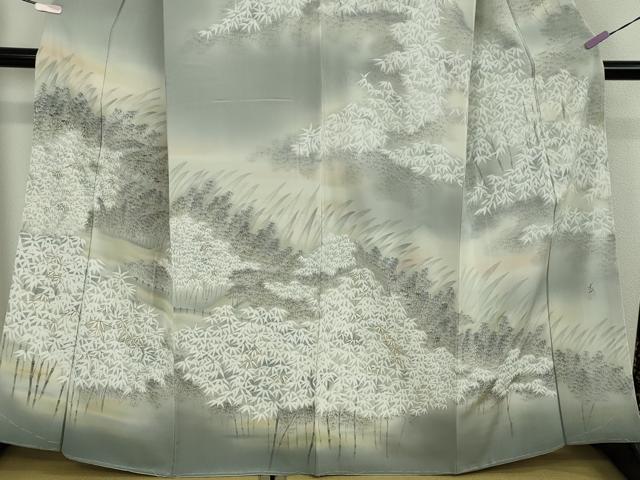 平和屋着物●極上 訪問着 作家物 白山丈山 手描き 笹竹 竹林 暈し染め 金彩 逸品 未使用 DZAB5452kh6