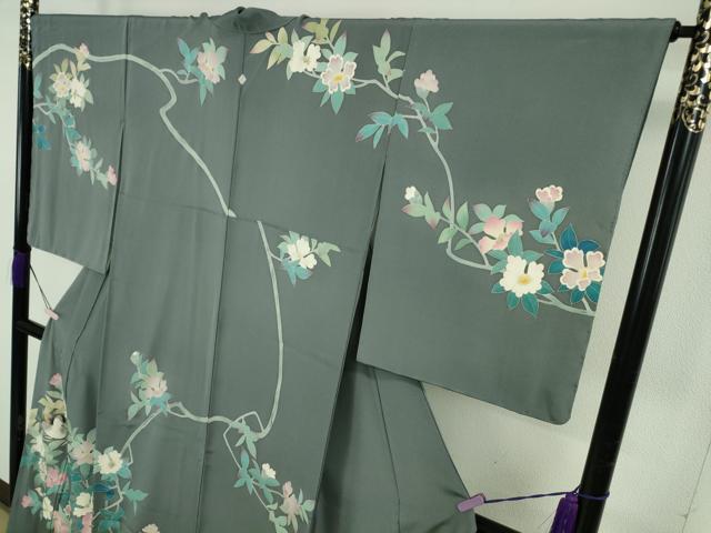 平和屋本店●極上 本加賀友禅作家 池田裕 訪問着 鴨 枝花文 薄い褐色地 逸品 DZAB5453kh6