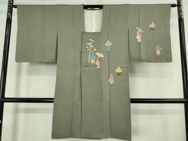 平和屋着物∞極上 中国三大刺繍 相良刺繍 道行コート ロング丈 人物風景 行列 青白橡色地 たとう紙付き 逸品 未使用 DZAB5456kh6