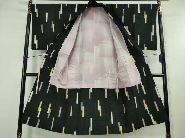 平和屋着物∞極上 本手紡真綿紬 奥信濃 道中着 ロング丈 黒地 証紙付き 逸品 DZAB5460kh6