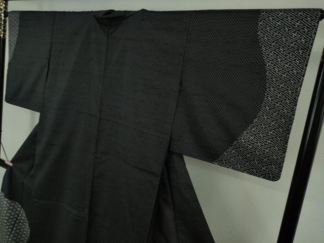 平和屋本店●極上 二代目 川村久太郎 石川県指定無形文化財 牛首紬 白山工房 手織り 麻の葉 黒地 逸品 未使用 DZAB5463kh6