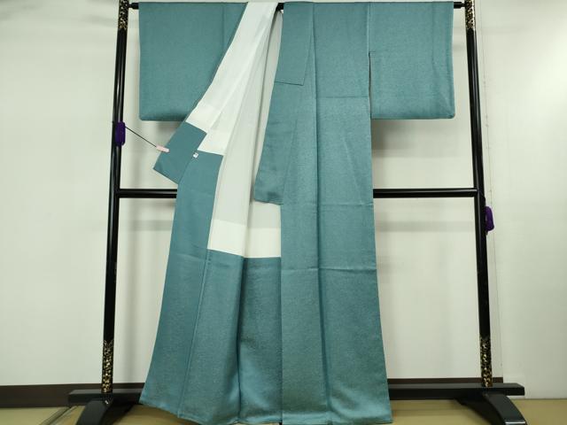 平和屋着物●極上 久保田一竹 幻の辻が花 色無地 草花地紋 浅葱色 金通し地 逸品 DZAB5467kh6