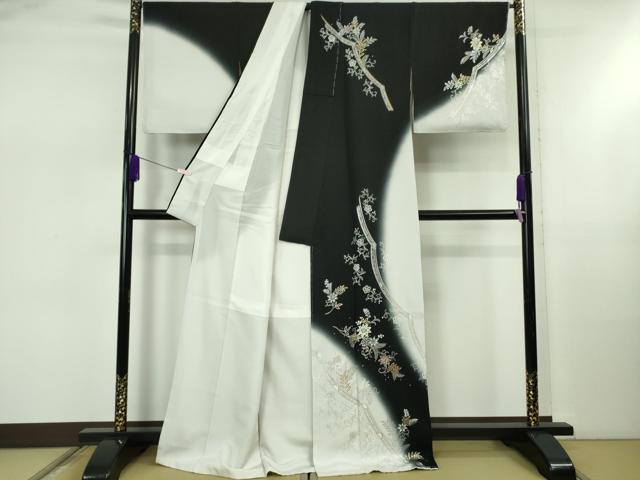 平和屋本店●極上 訪問着 ラインストーン 草花文 暈し染め 白花色地 金銀彩 逸品 未使用 DZAB5468kh6