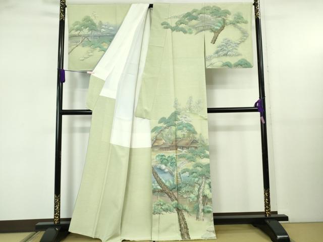 平和屋本店●極上 訪問着 手描き 風景文 暈し染め 反端付き 逸品 DZAB5471kh6