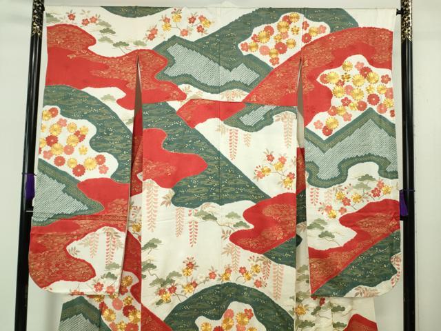 平和屋本店●極上 十日町 名門青柳謹製 振袖 駒刺繍 吉祥花文 金彩 逸品 DZAB5487kh6