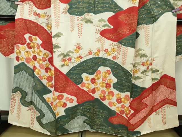 平和屋本店●極上 十日町 名門青柳謹製 振袖 駒刺繍 吉祥花文 金彩 逸品 DZAB5487kh6
