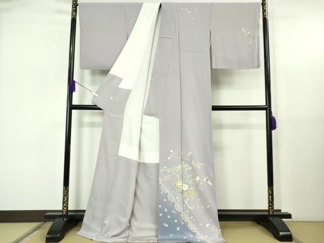 平和屋本店●極上 本加賀友禅作家 奥原一就 訪問着 草花文 半色地 ロング丈 逸品 DZAB5490kh6