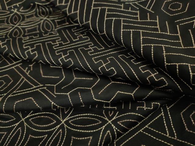 平和屋本店●極上 本場大島紬 訪問着 刺し子 総刺繍 名物裂 黒地 まるやま扱い 逸品 DZAB5492kh6