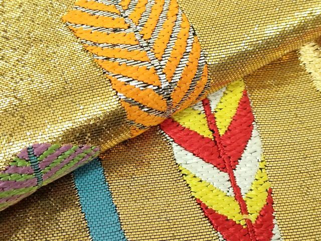 平和屋本店●最高級 龍村平蔵製 太鼓柄 本袋帯 大祝矢 黒地 金銀糸 逸品 DZAB5510kh6