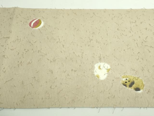 平和屋着物●極上 太鼓柄袋帯 髭紬 絞り 犬 逸品 DZAB5512kh6