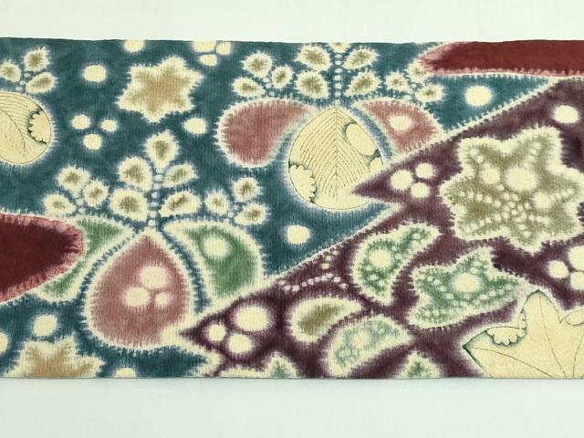 平和屋本店●極上 初代 久保田一竹 九寸名古屋帯 辻が花 赤錆色地 逸品 DZAB5517kh6