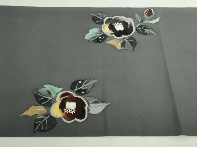 平和屋着物●極上 本加賀友禅作家 木村雨山画 染色工芸作家 吉田芳彩 九寸開き名古屋帯 枝椿 銀彩 薄い羊羹色地 逸品 DZAB5529kh6
