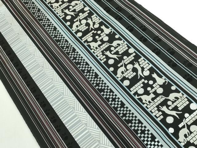 平和屋着物●極上 博多織人 黒木織物 本場筑前博多帯 八寸名古屋帯 猫 結彩 博多金ラベル 証紙付き 逸品 DZAB5546kh6