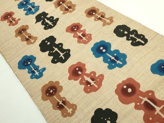 平和屋着物●希少 本場琉球紅型 びんがた工房くんや 宜保聡 八寸名古屋帯 紬地 草花文 逸品 DZAB5571kh6