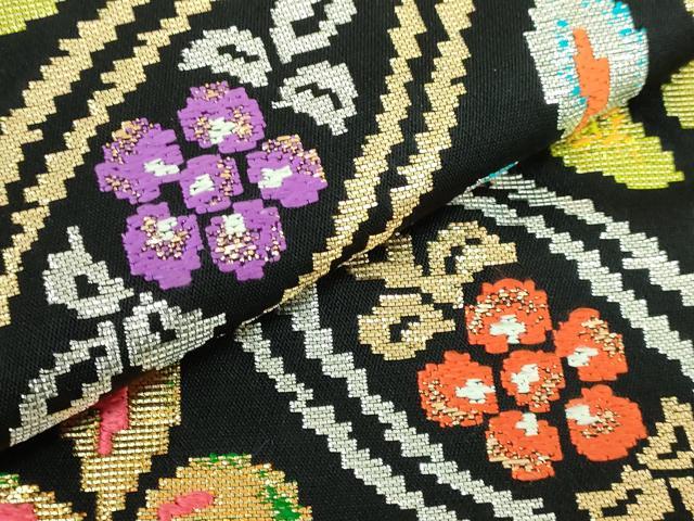 平和屋本店●最高級 龍村平蔵製 六通柄 本袋帯 王朝七宝文 黒地 金銀糸 共箱付き 逸品 DZAB5587kh6